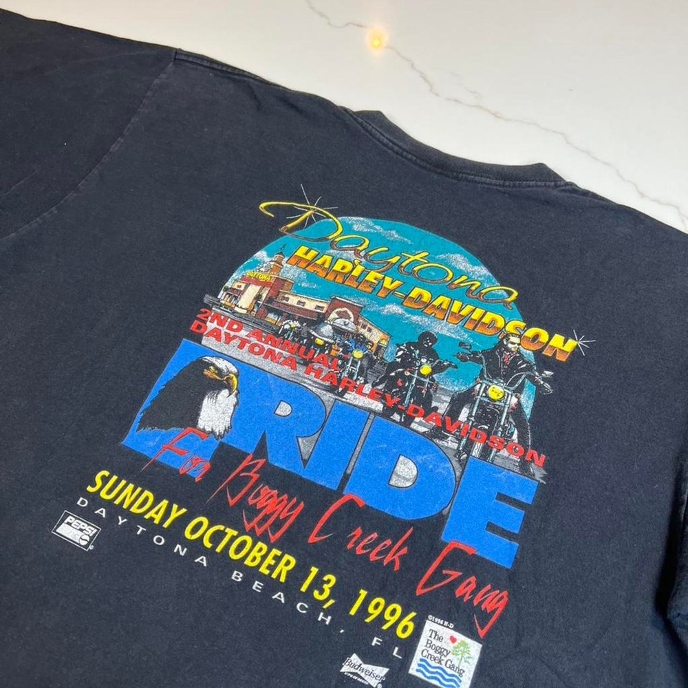 Vintage 90s faded black Harley Davidson single string biker shirt